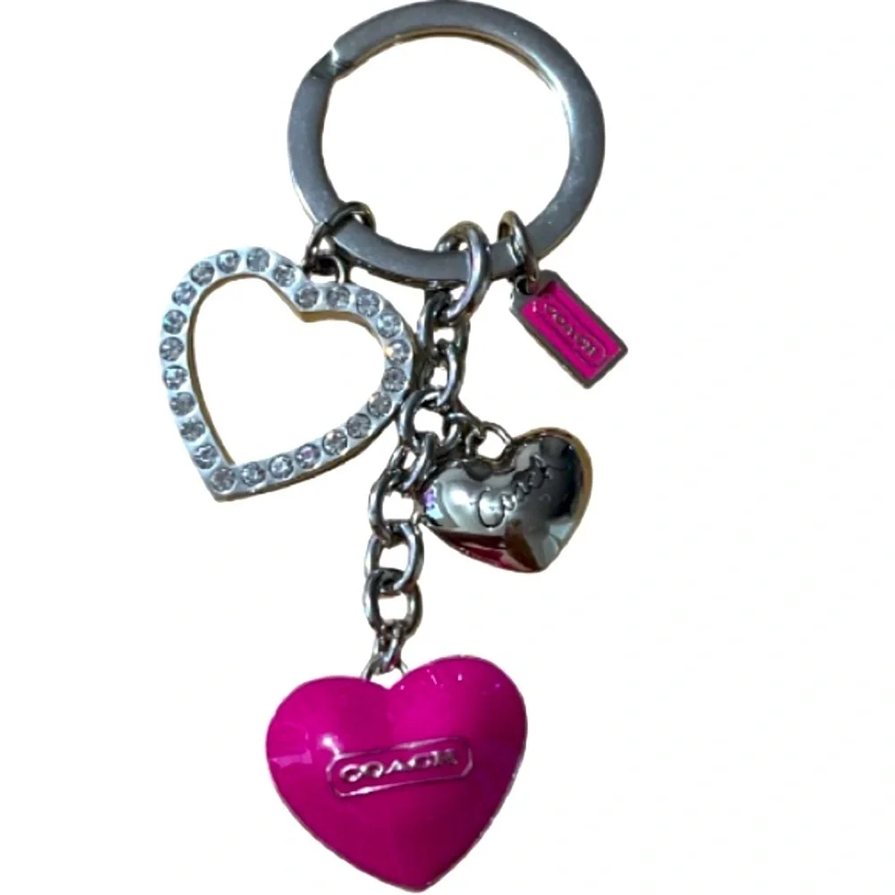 Coach Puffy Pink and Silver Hearts Keychain, NWOT